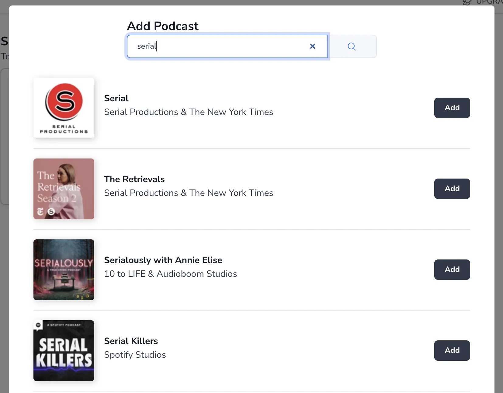 Search Podcast Screenshot